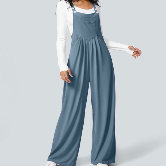 HALARA Pants - Halara Women's Wide Leg Adjustable Strap Waffle Casual Overalls Blue Size M NWT